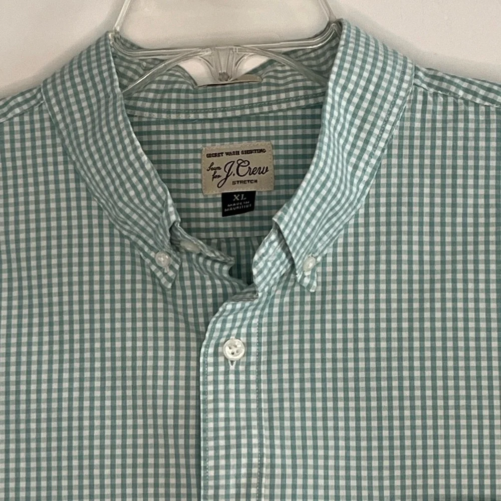 J. Crew Secret Wash Organic Cotton Poplin Button Down Shirt For Men Gingham XL